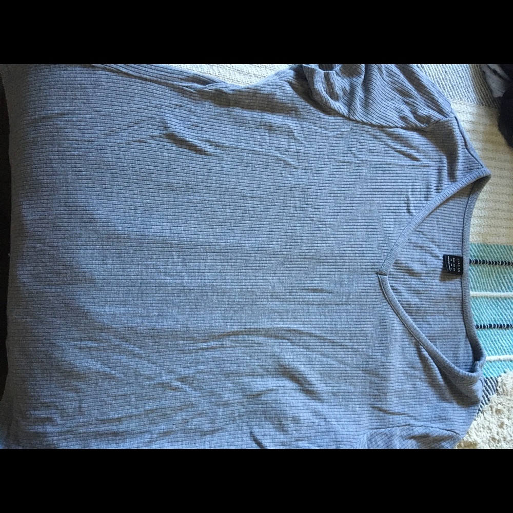 V cut grey short sleeve blouse